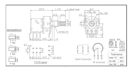 PCB Knob 10k Rotary Potentiometer 0.2W Variable Resistor Pot DPDT